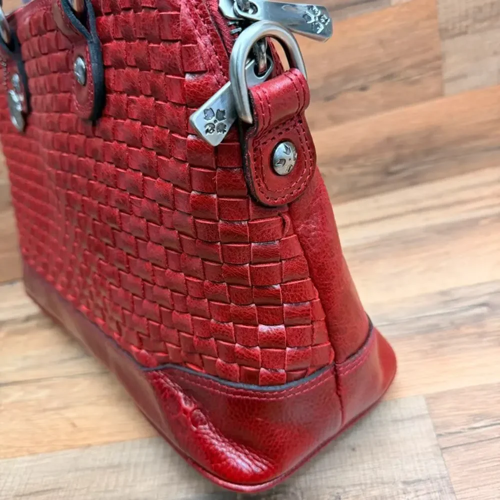 Patricia Nash Discovery Washed Woven Augusta Satchel handbag red leather